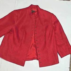 Ralph Lauren Womens jacket red 16W 100% linen gold lined 3/4 sleeve Career Work